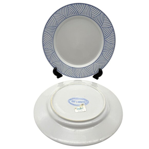 Vtg Himark Mandarin for Pier 1 Dinner Plates (2) Blue Wave Fan Pattern 9.75" - Picture 5 of 8
